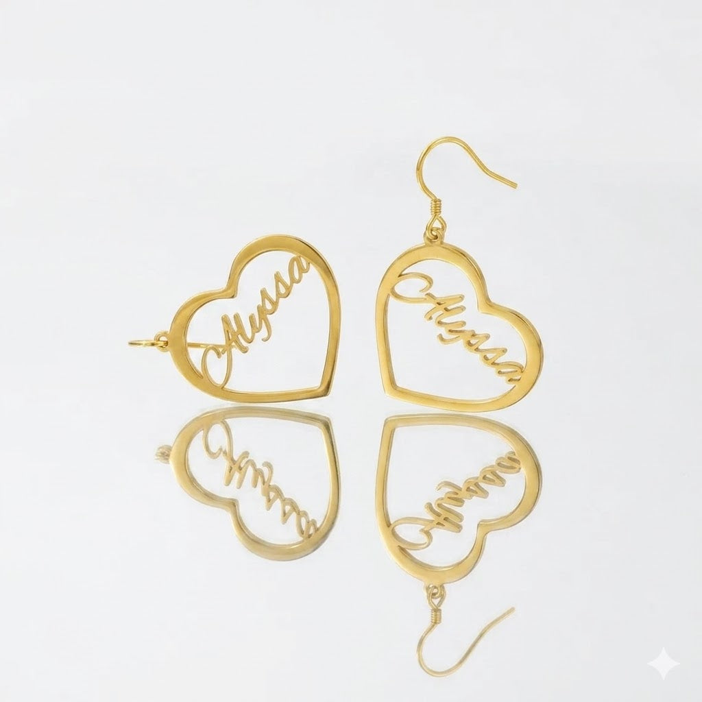 Elegant Name Heart Earrings