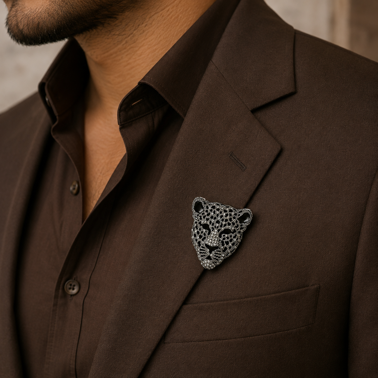 Black Leopard Brooch – Silver Crystal