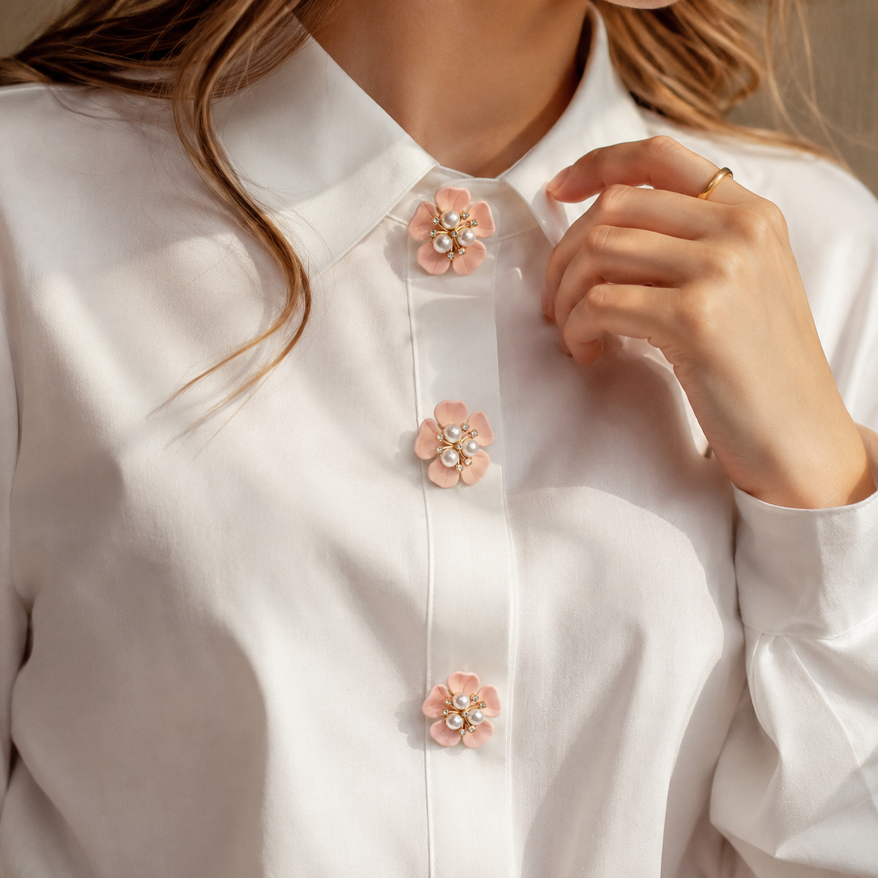 Blush Pearl Blossom Button Cover
