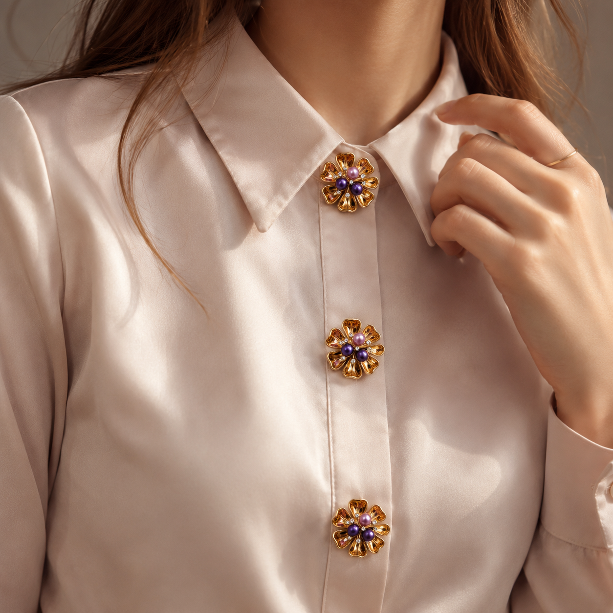 Royal Purple Pearl Floral Button Cover