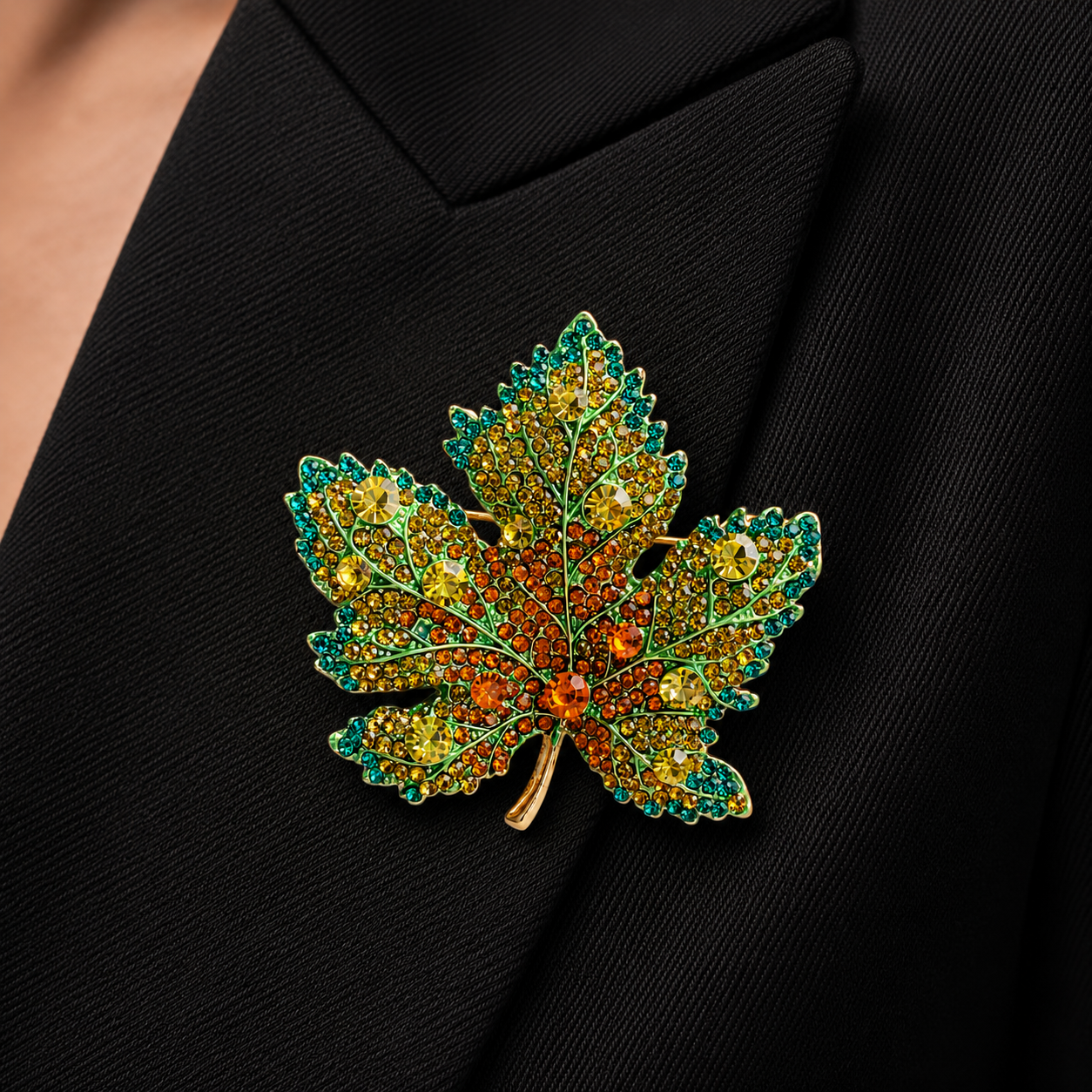 Autumn Jewel Leaf Brooch