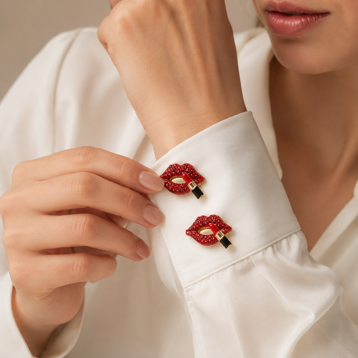 Scarlet Kiss Lipstick Button Cover