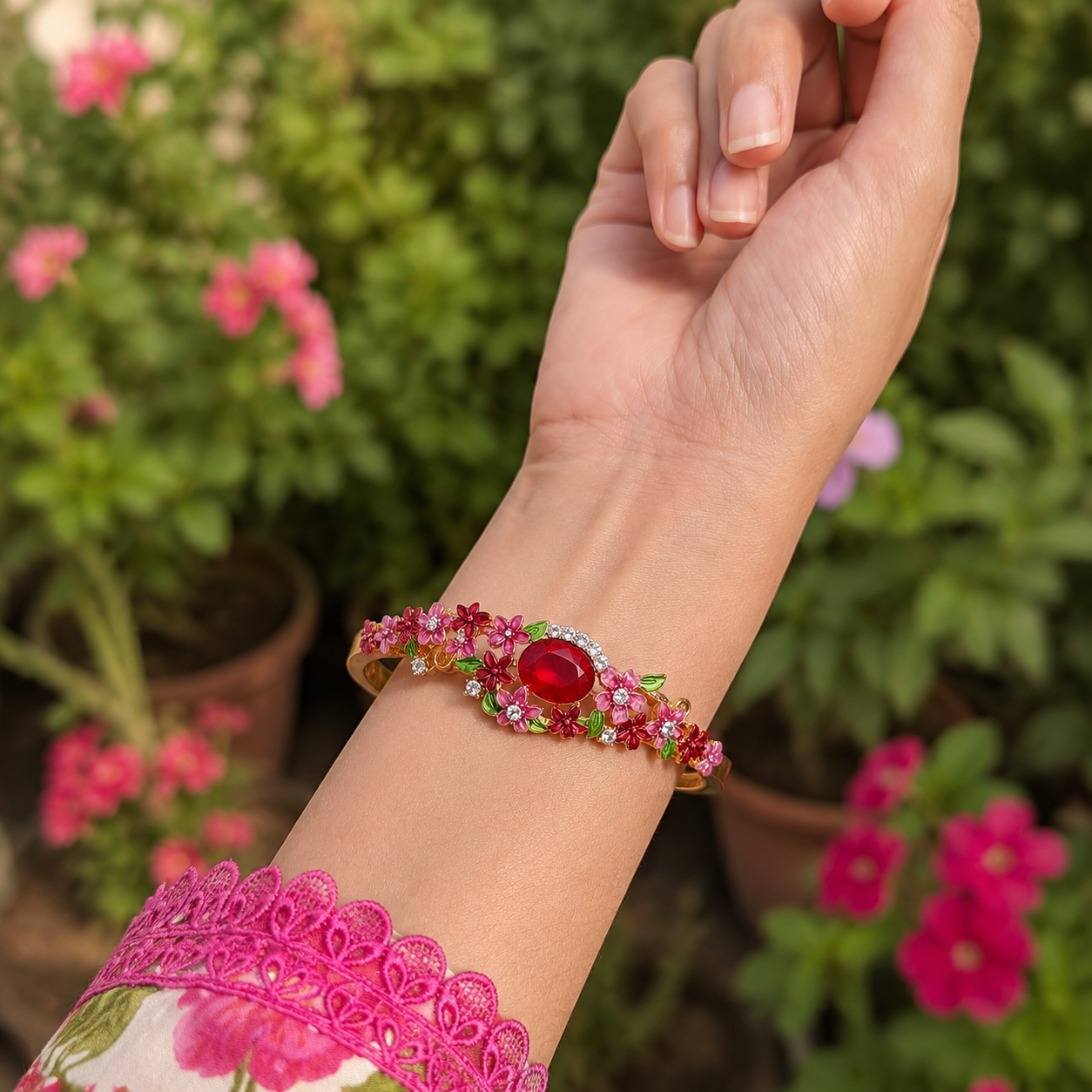 Ruby Garden Floral Bracelet