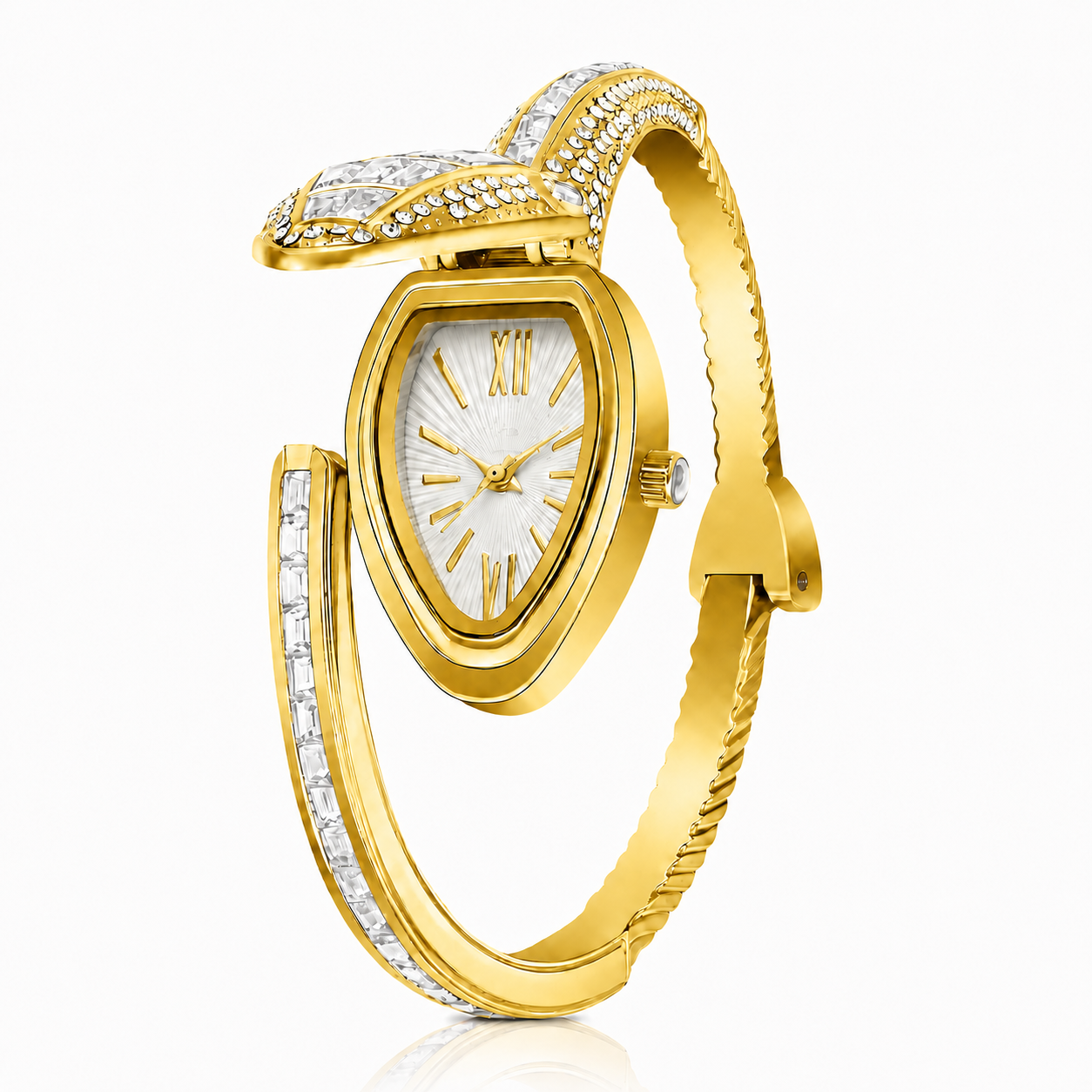 Aurelia White Crystal Snake Bracelet Watch