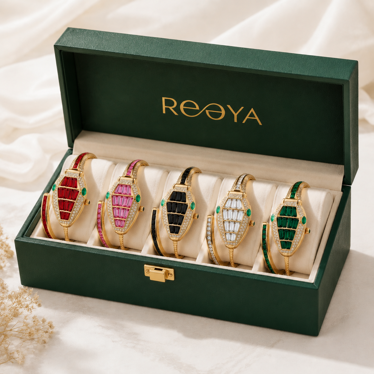 Aurelia Pink Crystal Snake Bracelet Watch