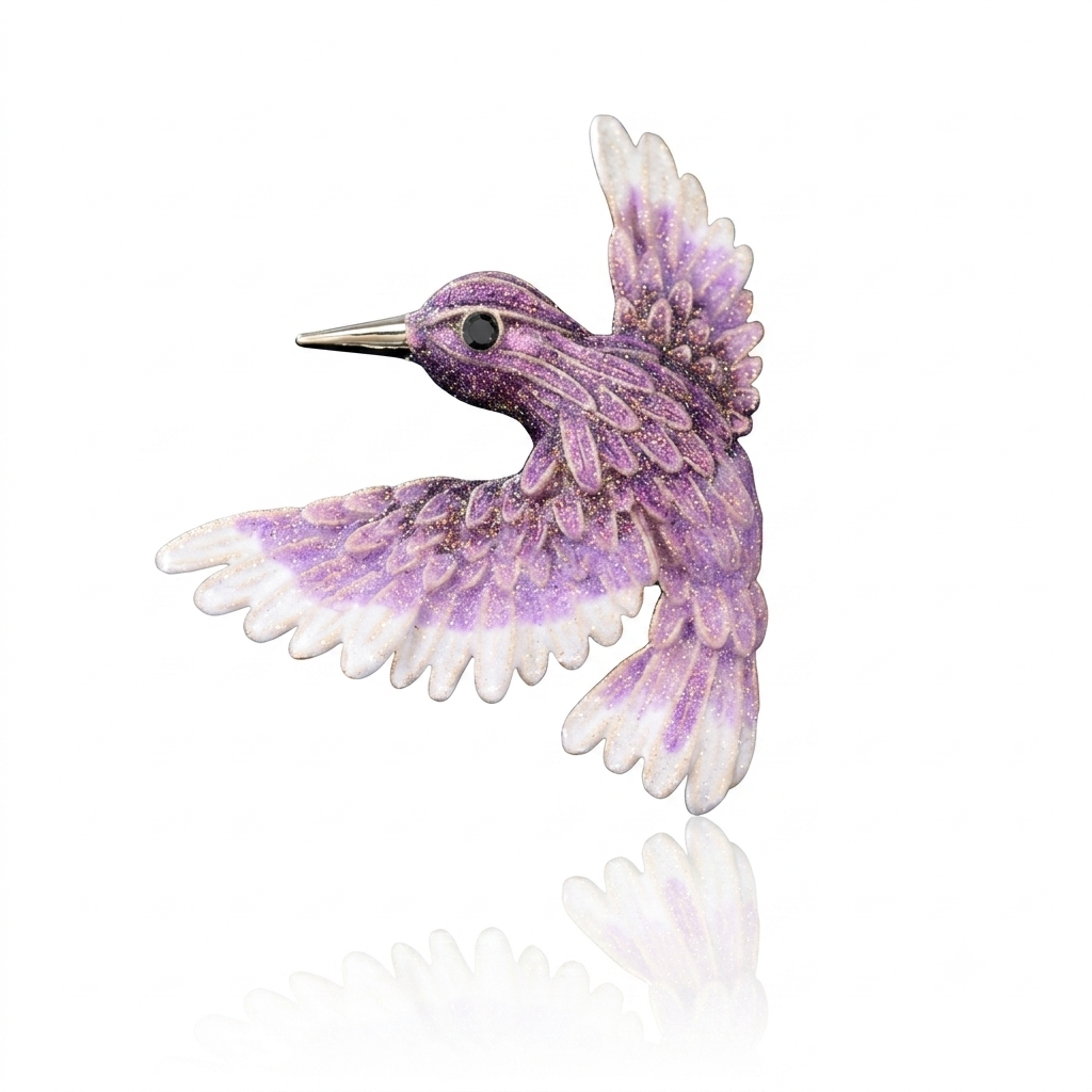 Purple Hummingbird Enamel Brooch Pin