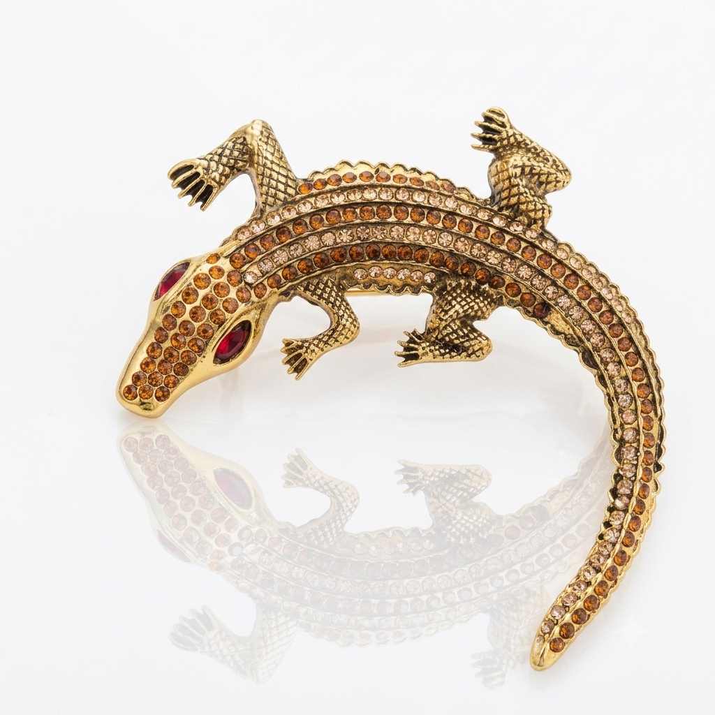 Majestic Golden Gecko Brooch Pin