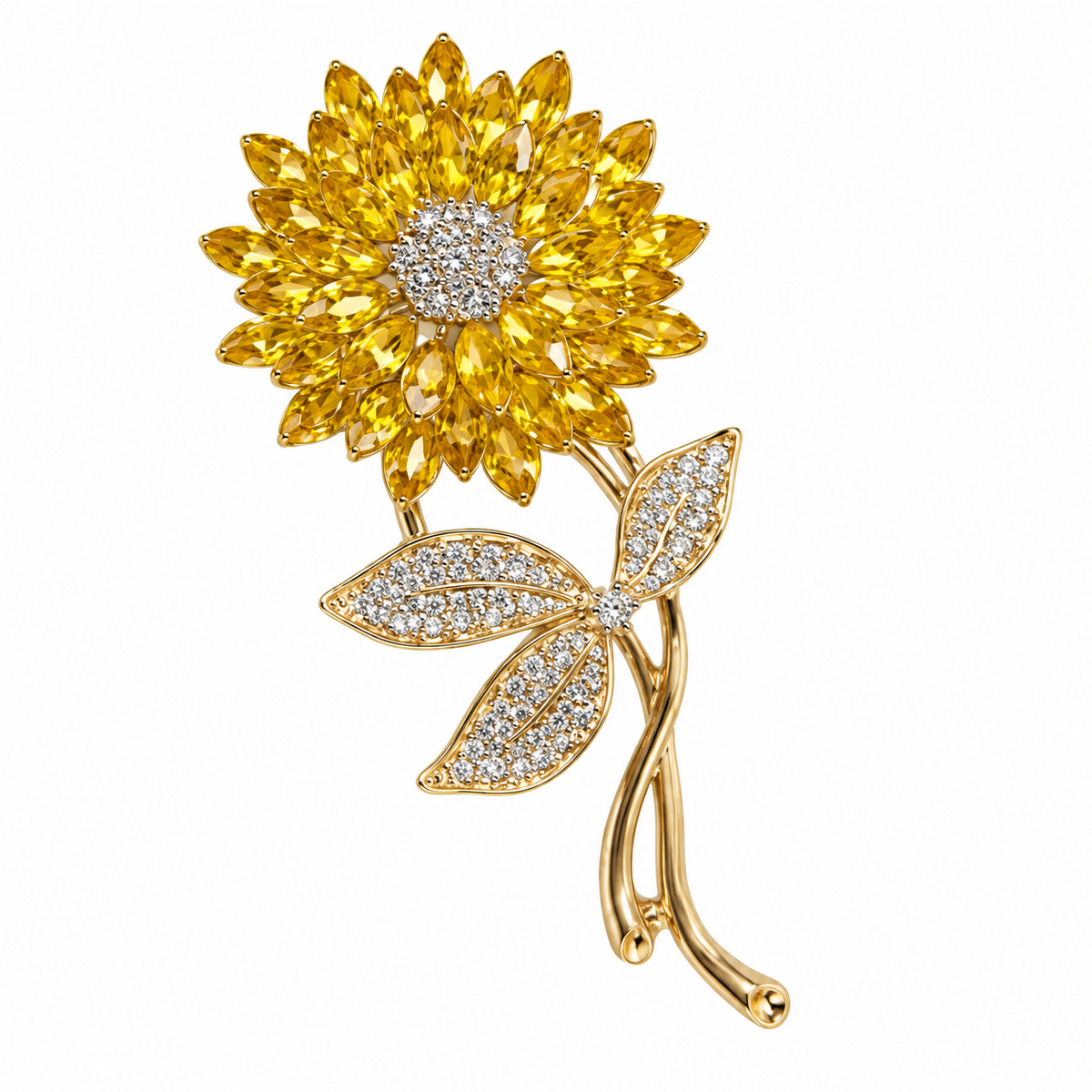Golden Sunflower Crystal Brooch Pin