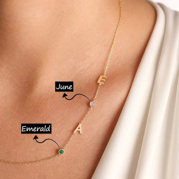 Birthstone Initial Necklace