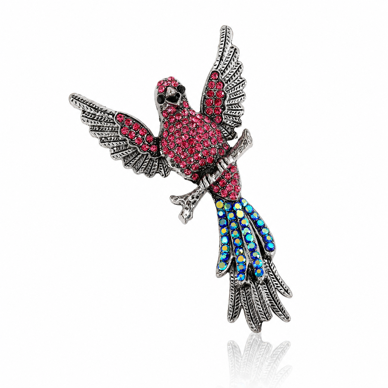 Crimson Azure Bird Brooch