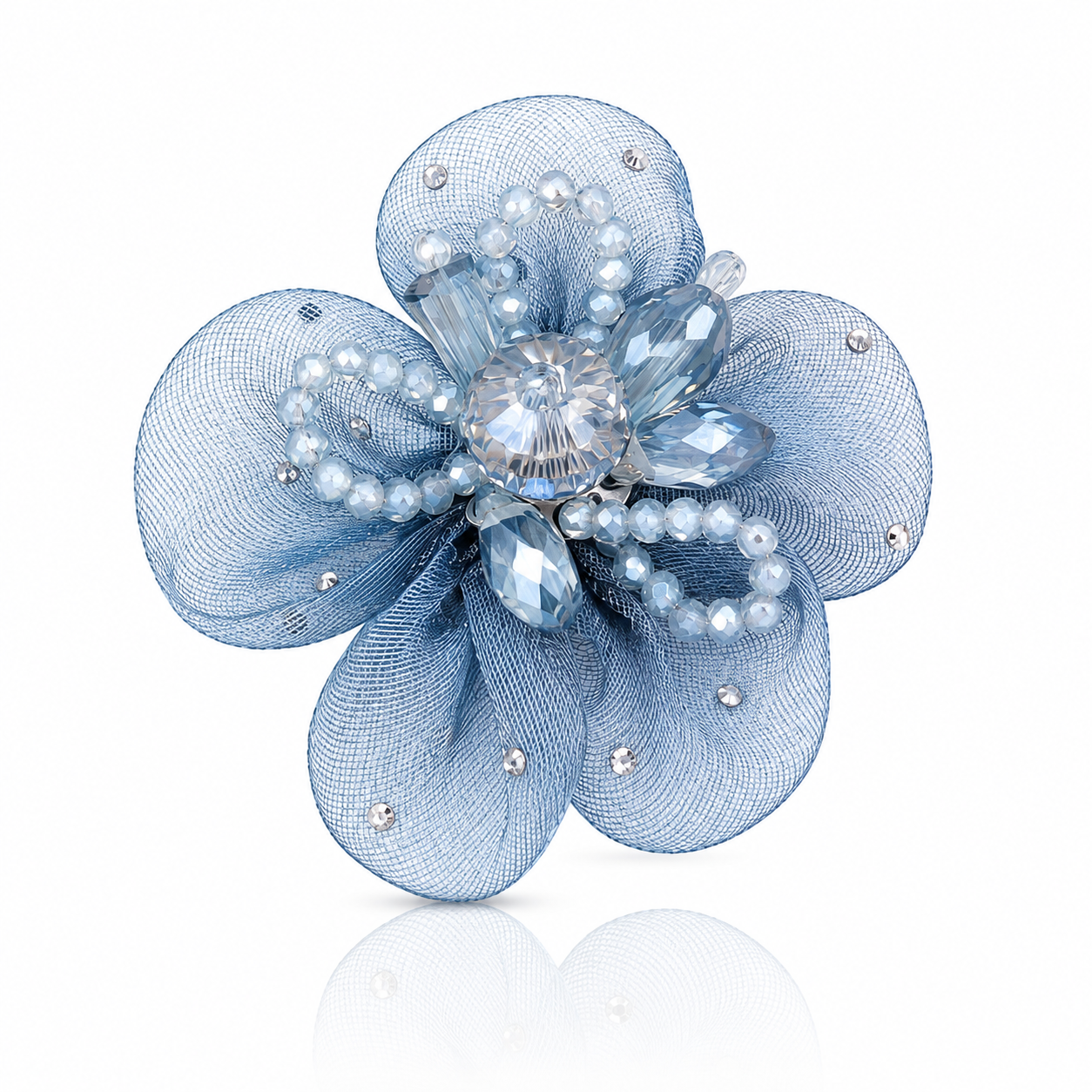 Azure Mist Crystal Floral Button Cover