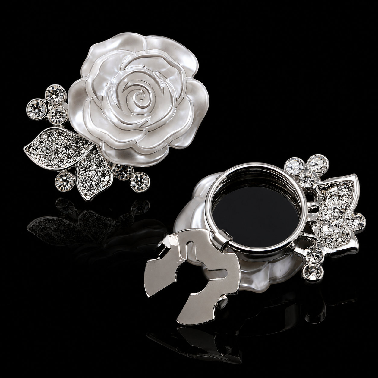 White Rose Crystal Button Cover