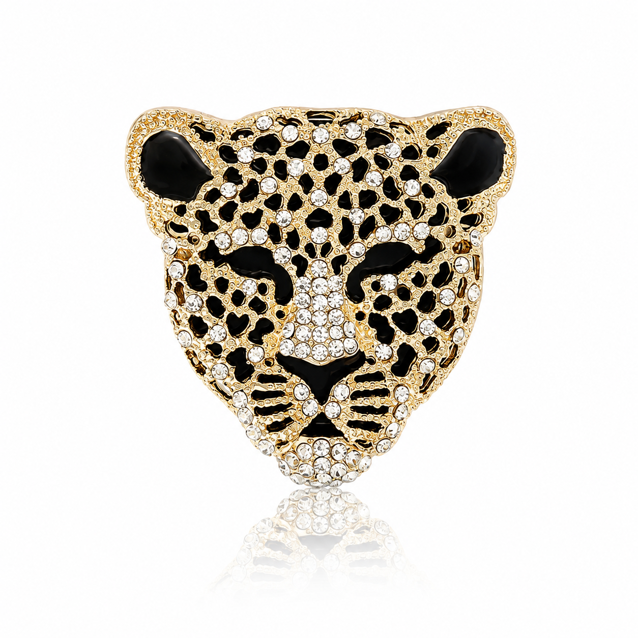 Golden Leopard Brooch – Black Crystal