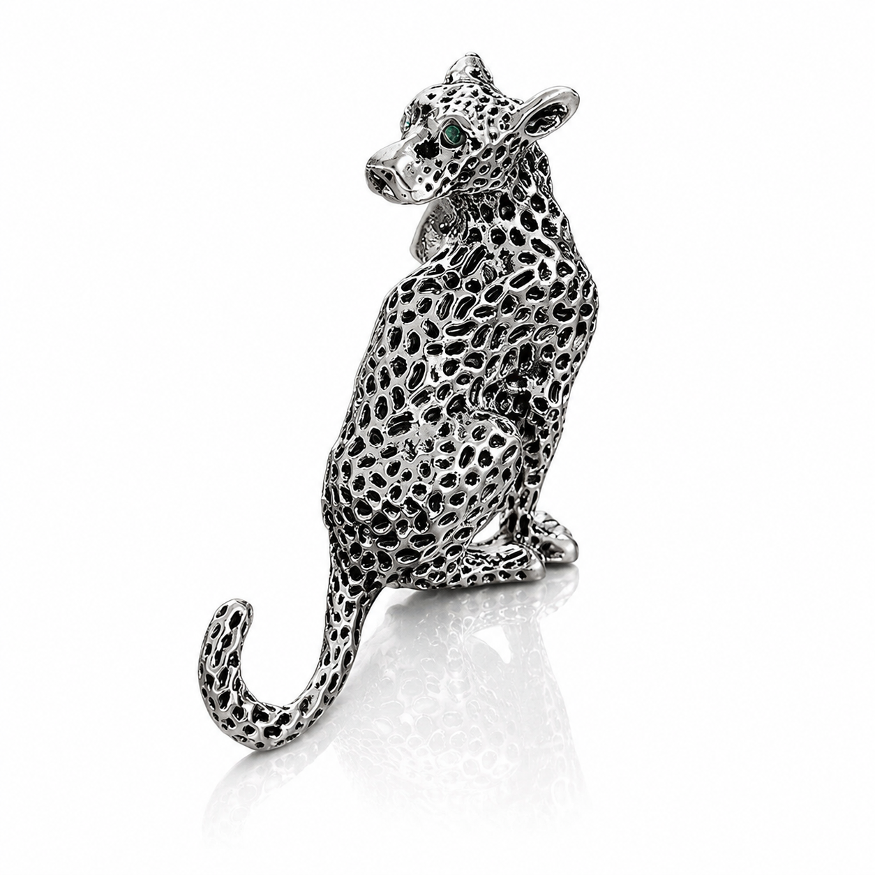 Silver Leopard Brooch