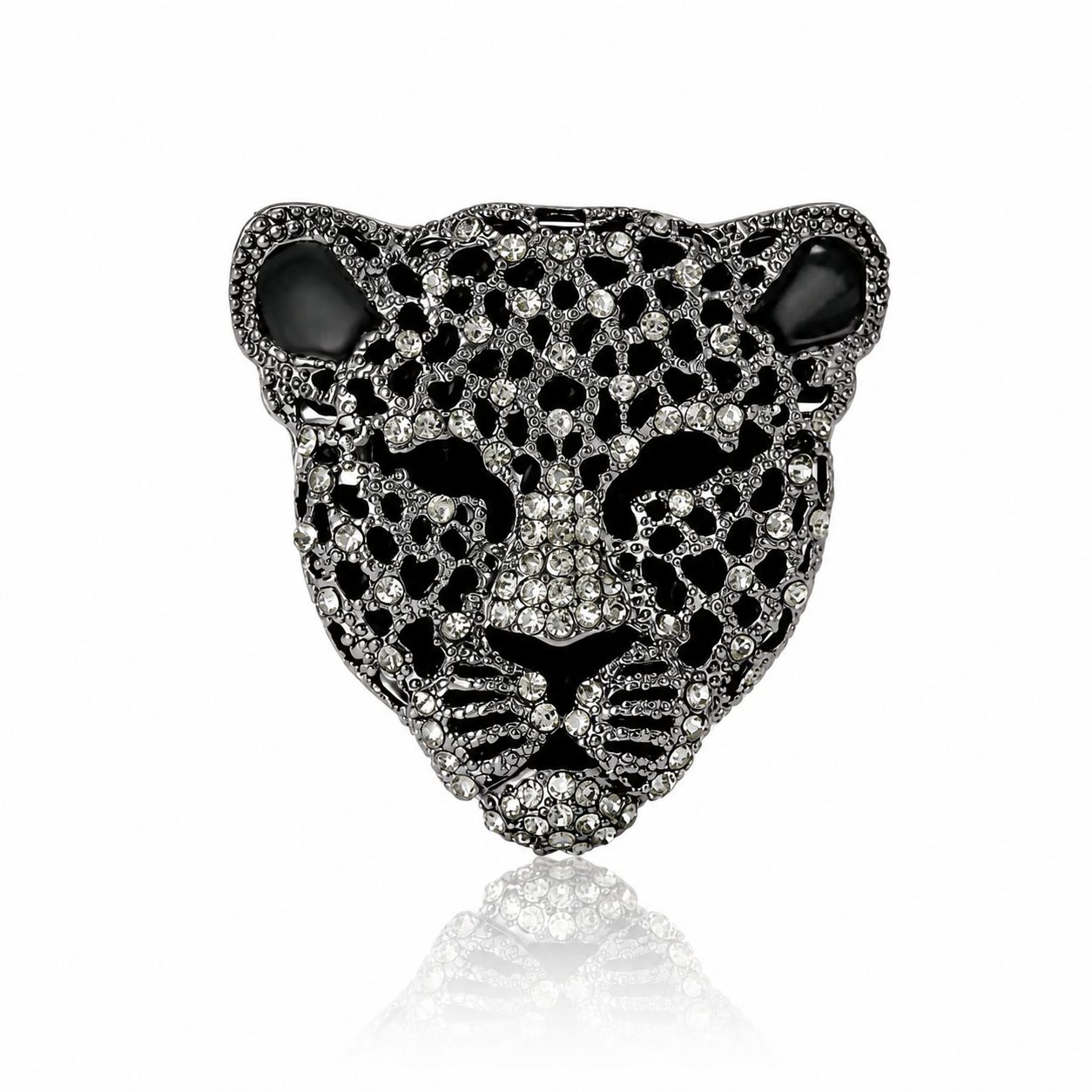 Black Leopard Brooch – Silver Crystal