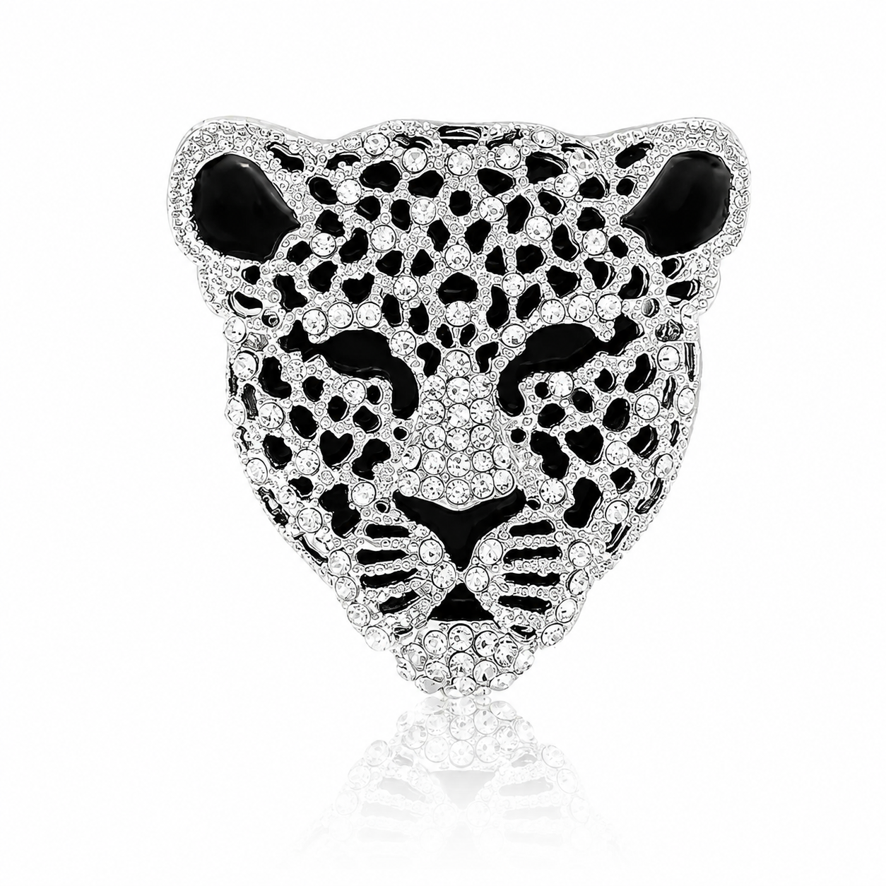 Silver Leopard Brooch – Black Crystal