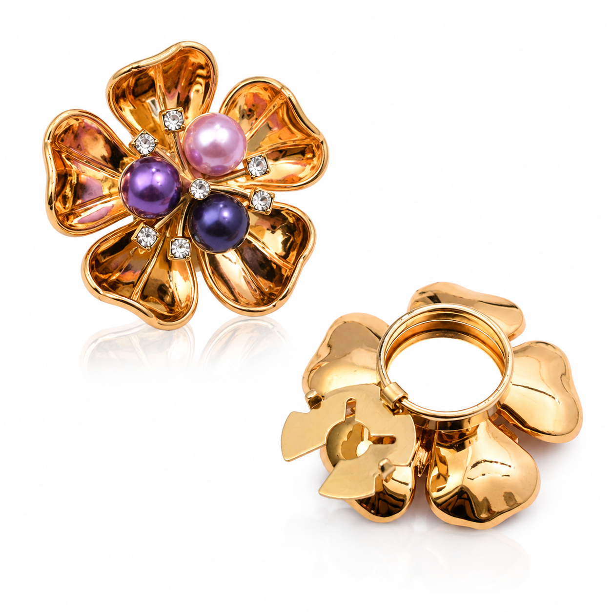 Royal Purple Pearl Floral Button Cover