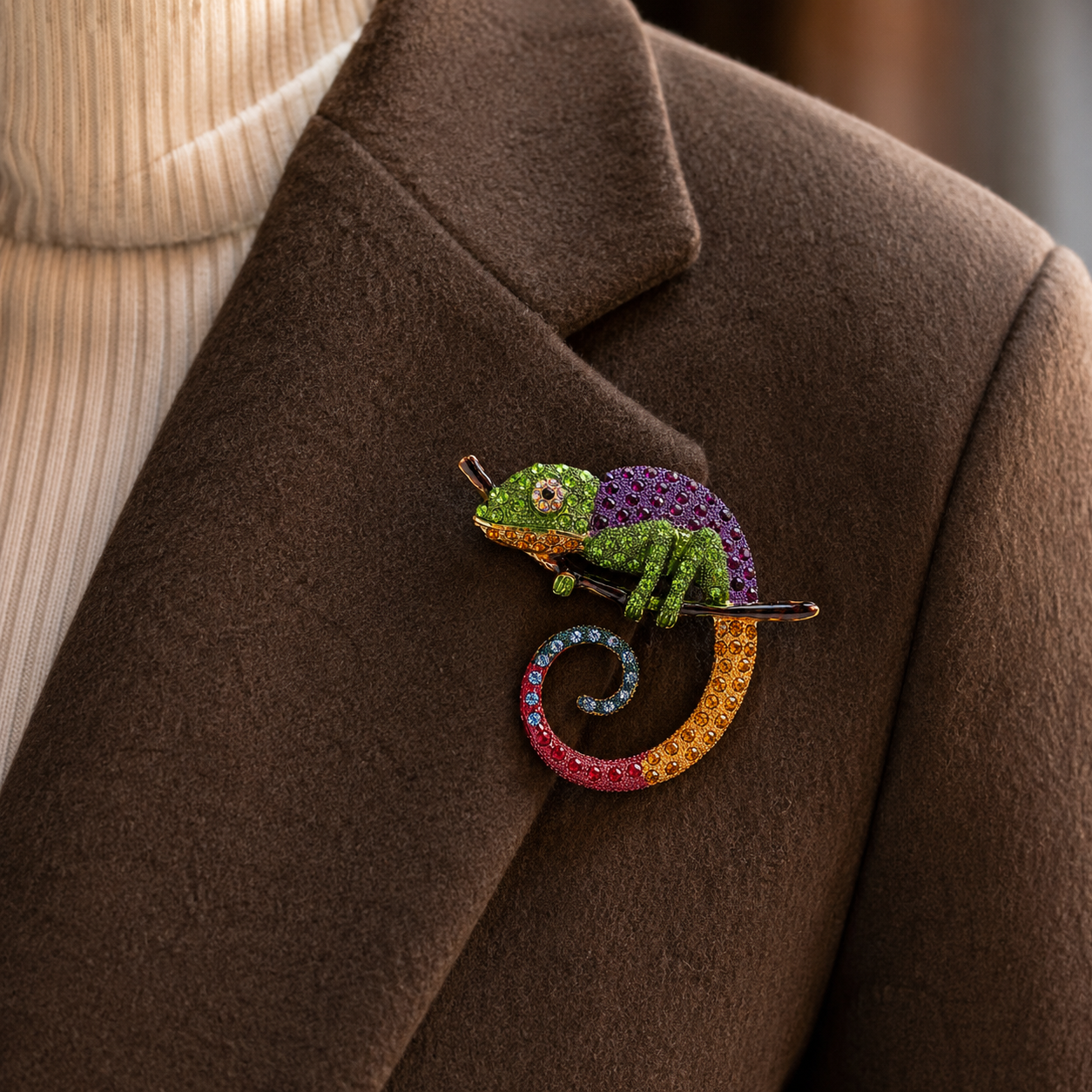 Rainbow Chameleon Brooch