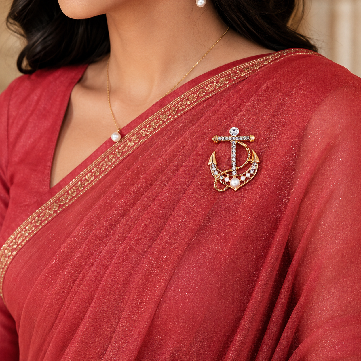 Pearl Anchor Brooch