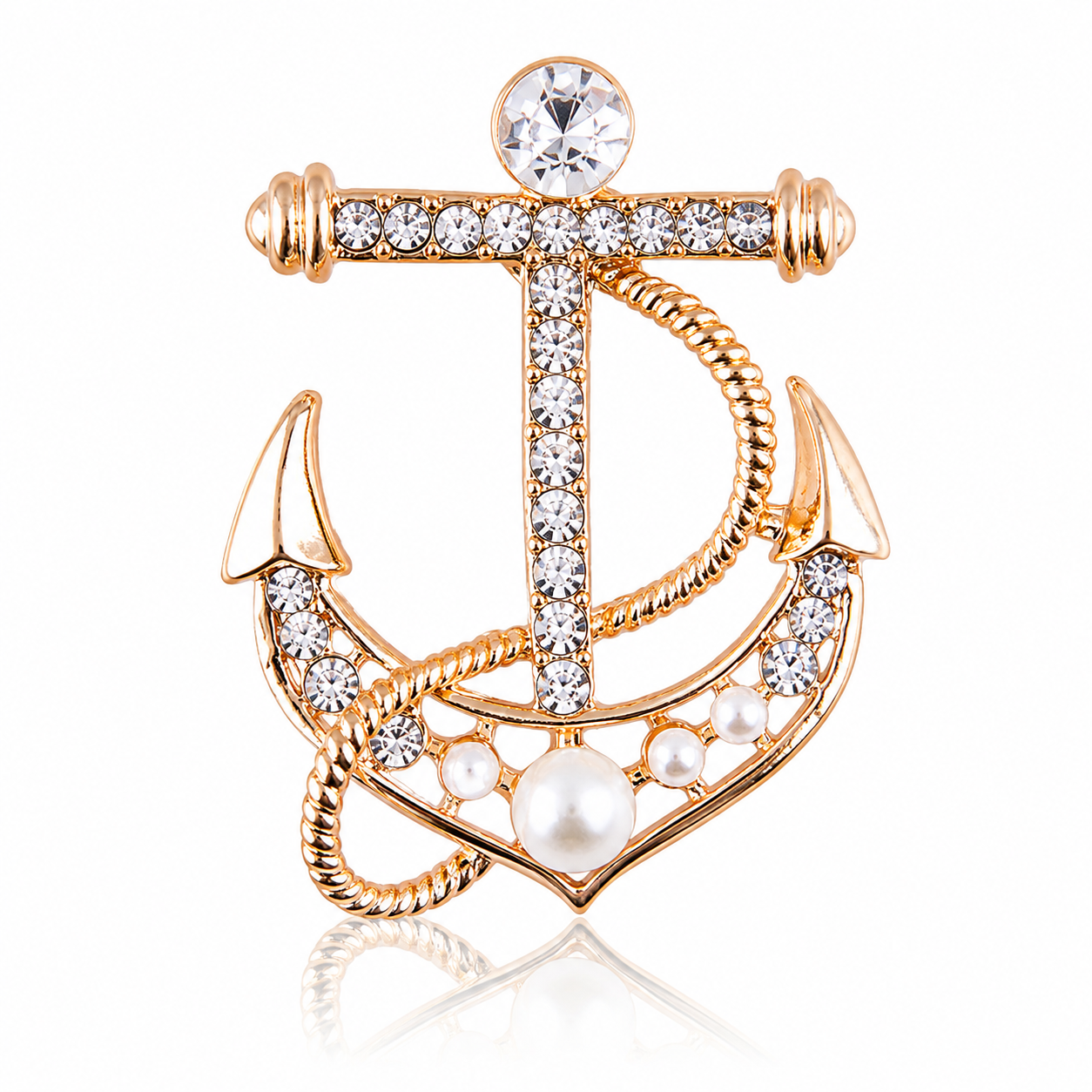 Pearl Anchor Brooch