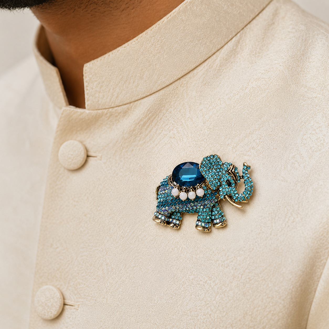 Blue Elephant Brooch