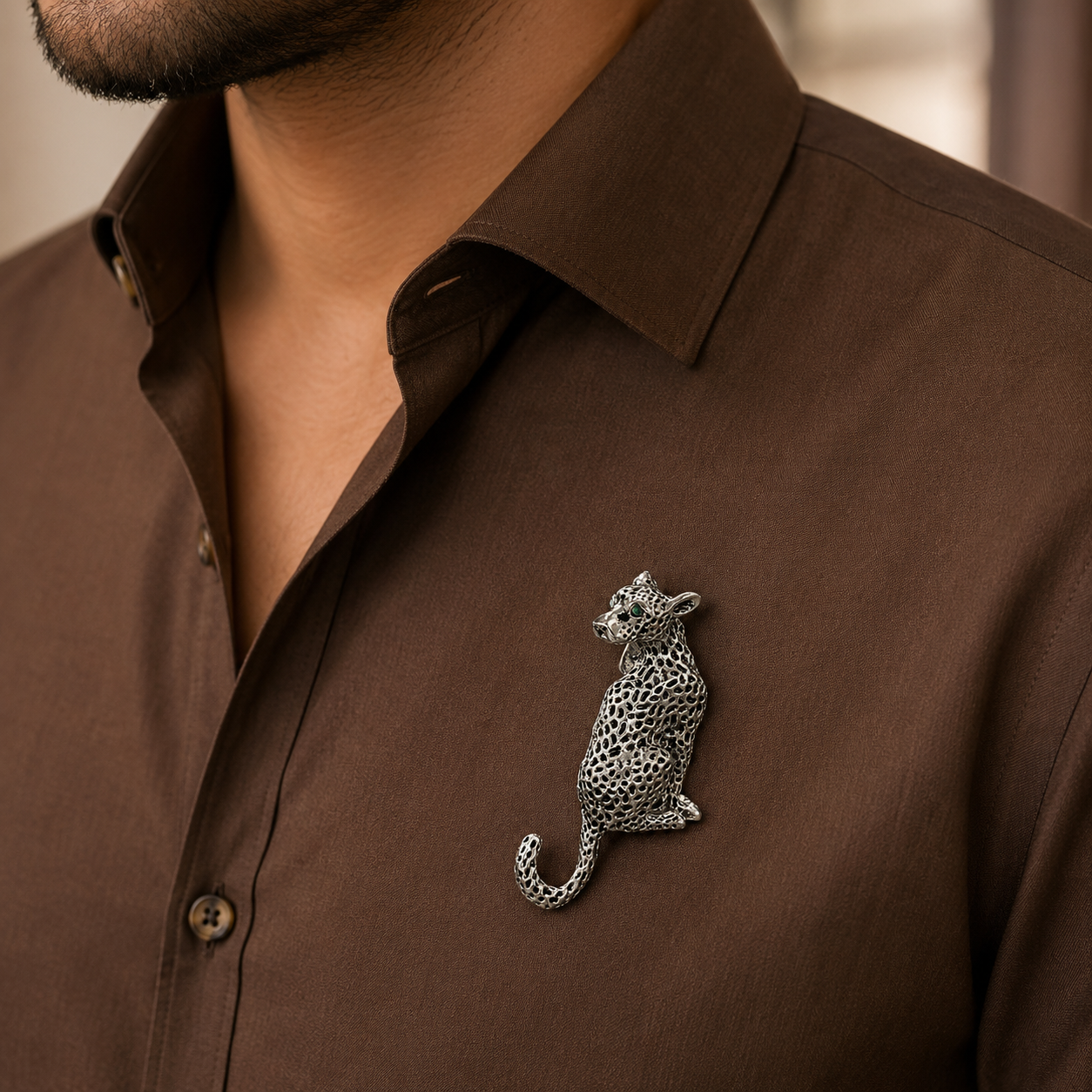 Silver Leopard Brooch