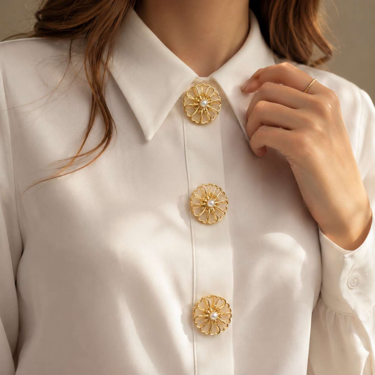 Golden Bloom Pearl Button Cover
