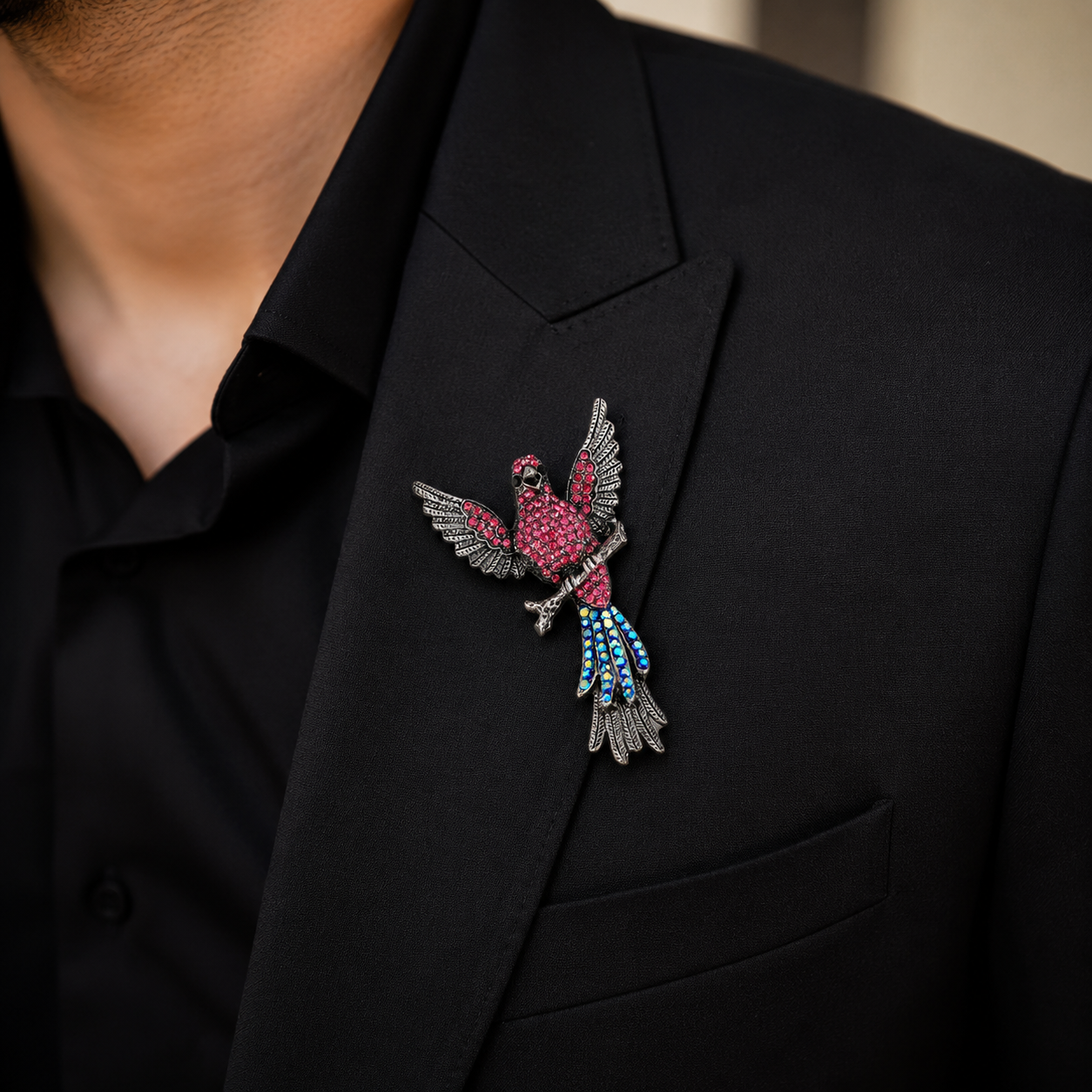 Crimson Azure Bird Brooch