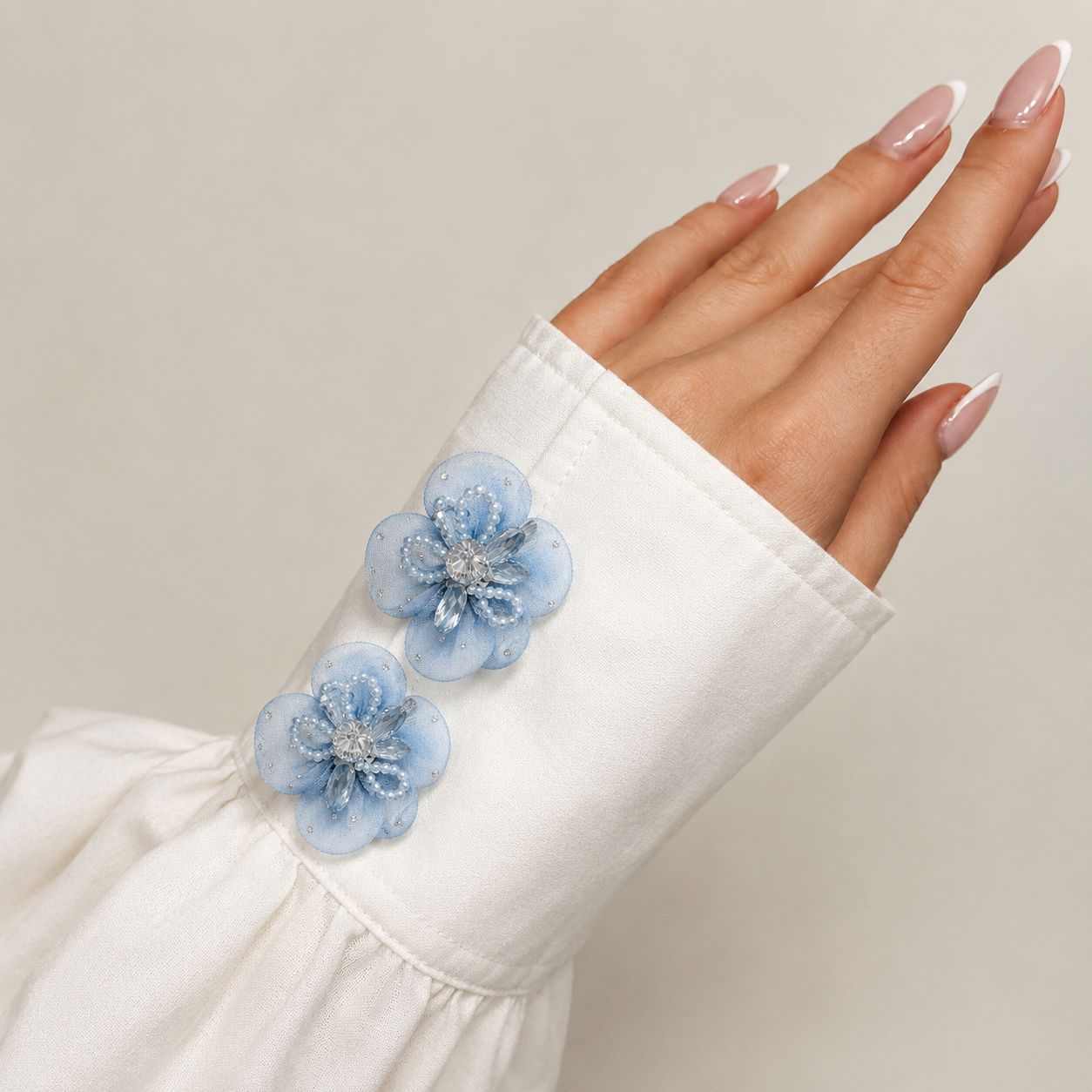 Azure Mist Crystal Floral Button Cover