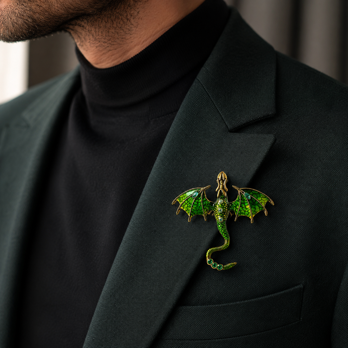 Emerald Dragon Brooch Pin