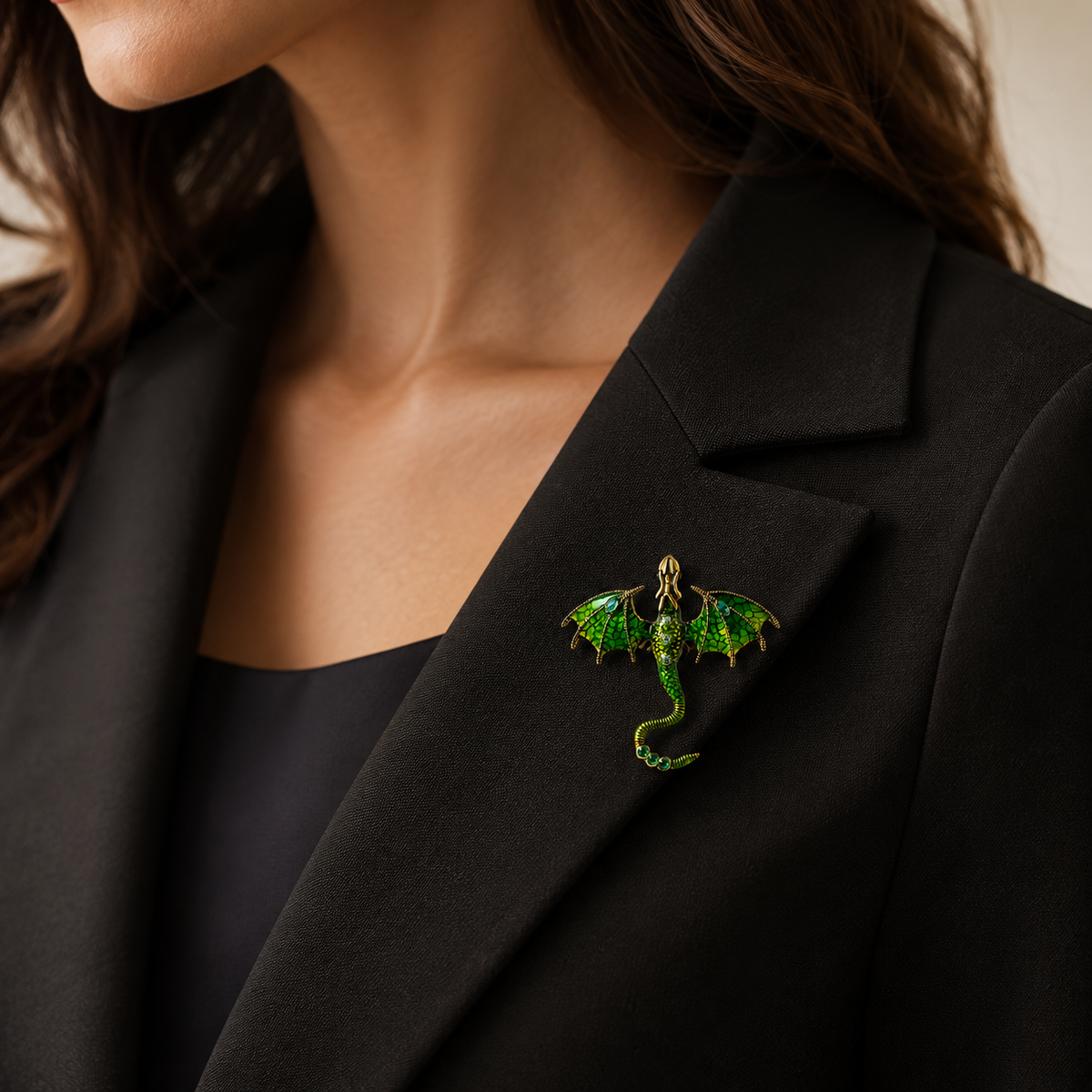 Emerald Dragon Brooch Pin