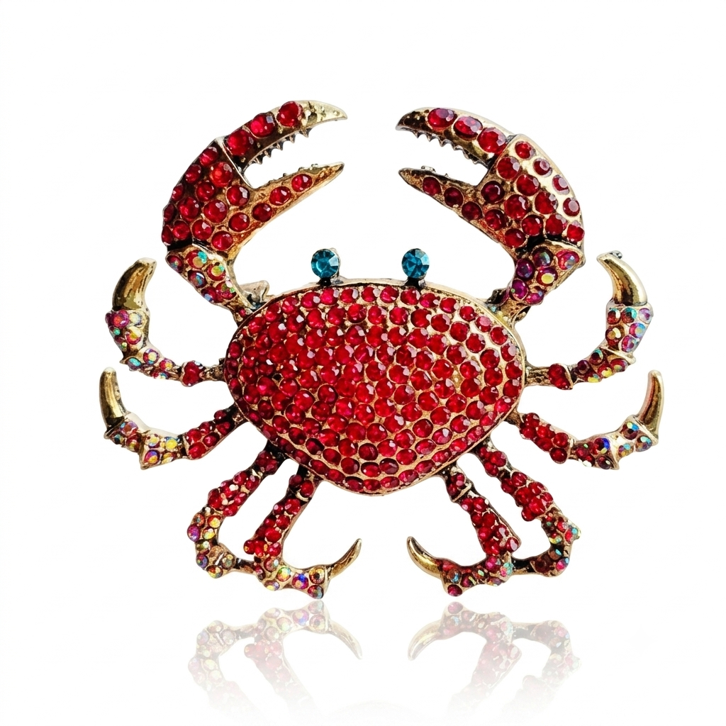 Ruby Crystal Crab Brooch Pin