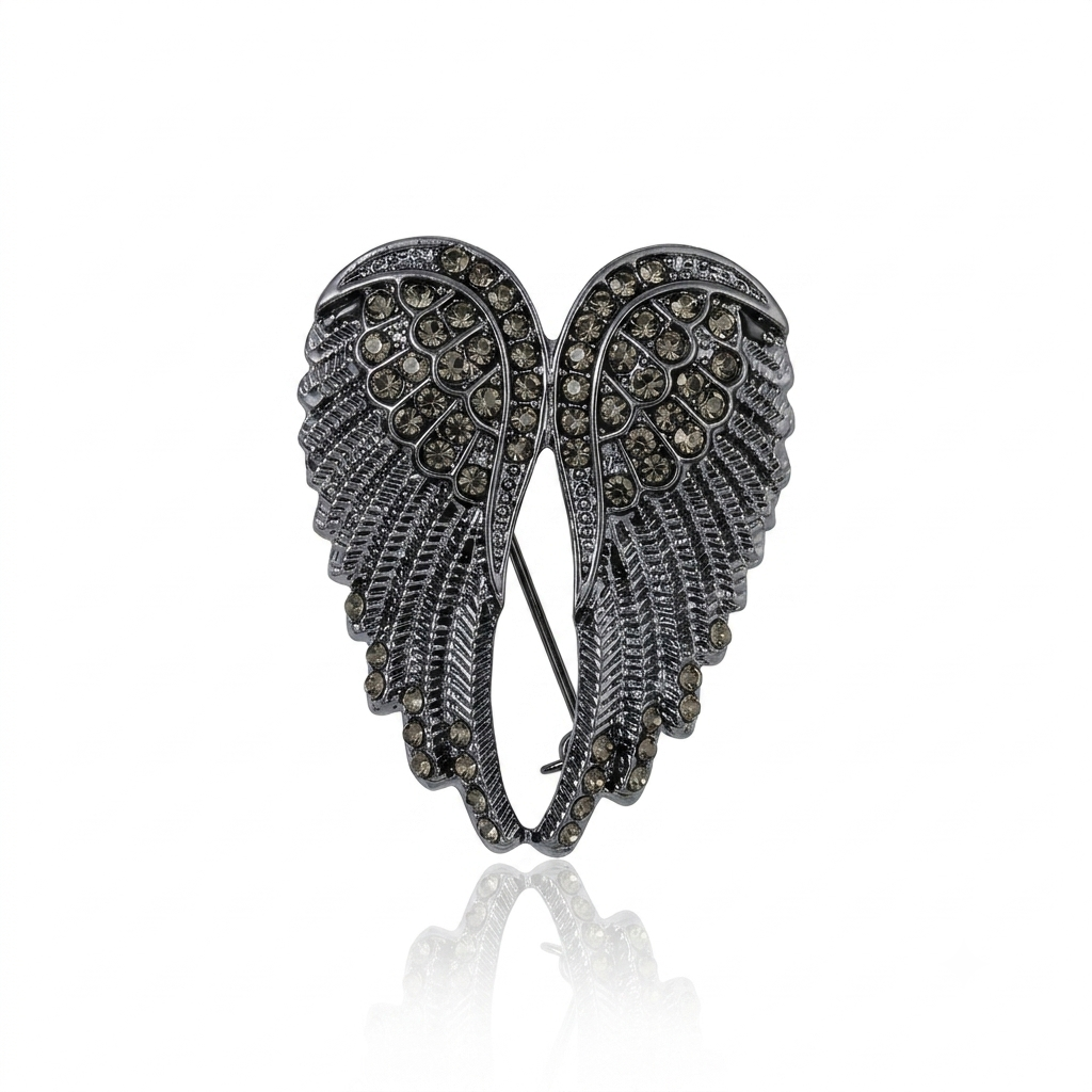 Shadow Wings Crystal Angel Wing Brooch Pin