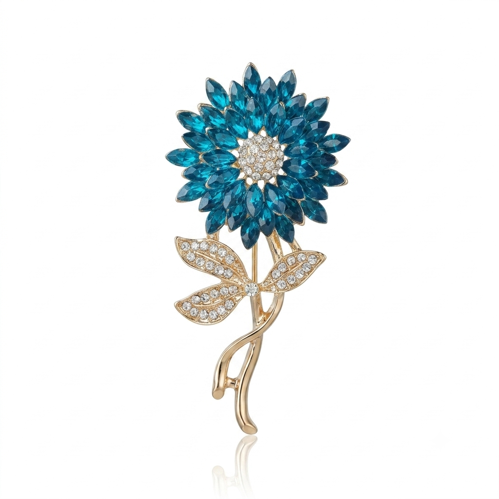 Royal Sapphire Blossom Crystal Brooch Pin