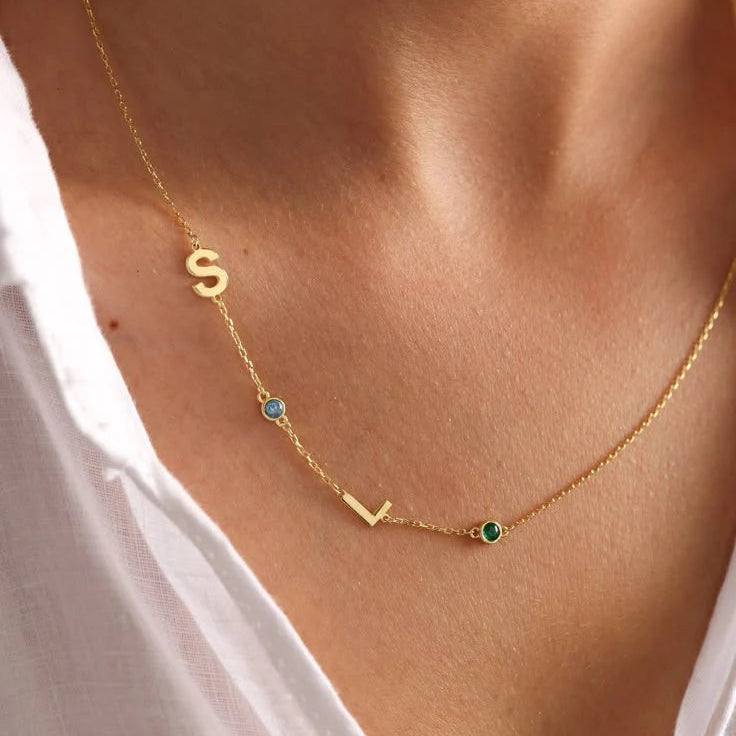 Birthstone Initial Necklace