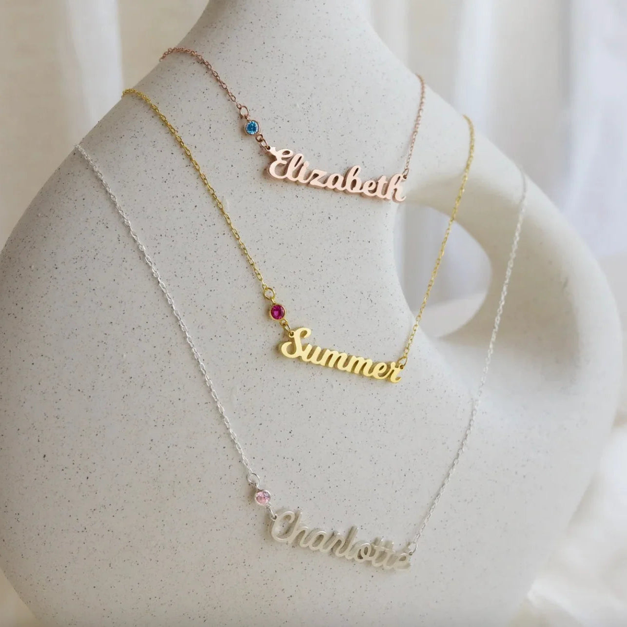 Birthstone Name Necklace