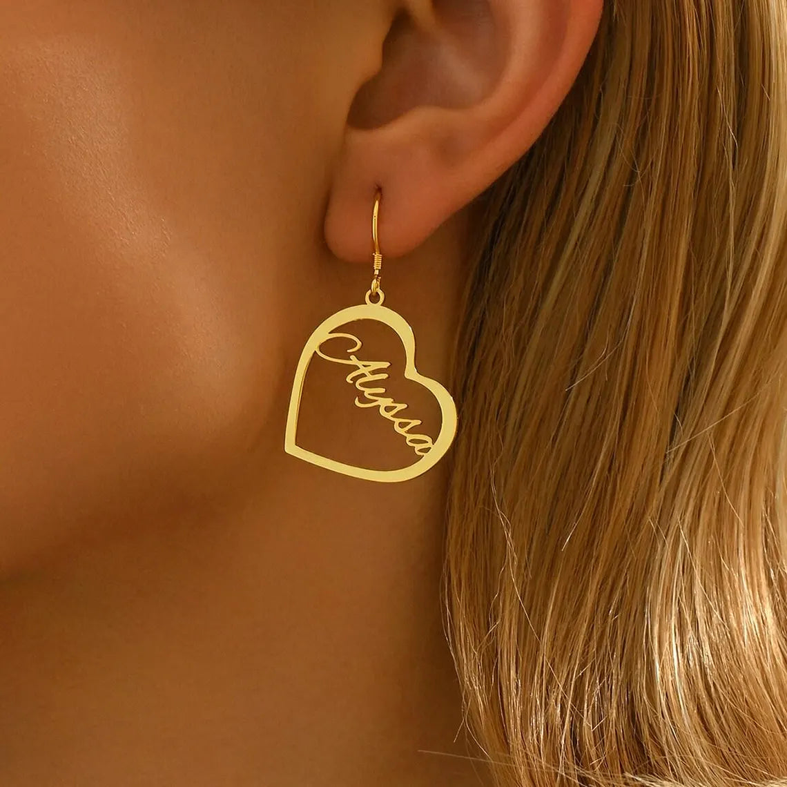 Elegant Name Heart Earrings